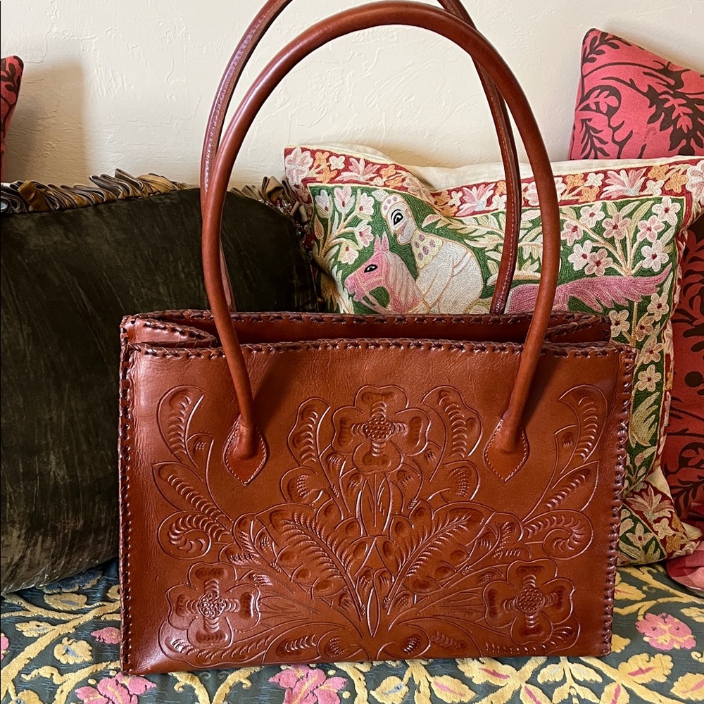 Hide and Chic Brown Leather embossed Handbag